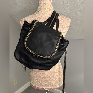 Rebecca Minkoff Leather Backpack Crossbody Black with Gold Hardware Clean READ